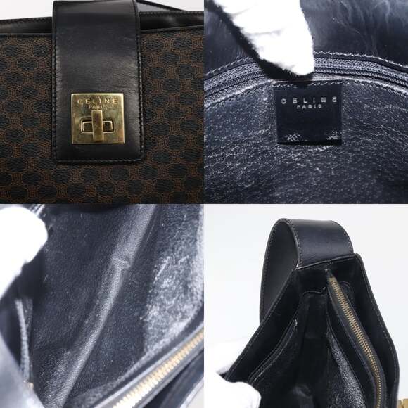 CELINE Macadam Canvas Shoulder Bag Pvc Leather Black Gold - Picture 11 of 13